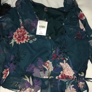 Long sleeve chiffon side tie V neck blouse